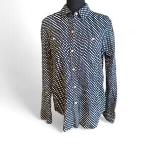 Chaps navy blue and white design button down shirt Size Large